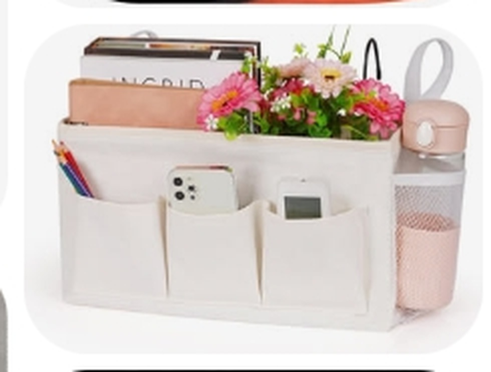 Add a bedside caddy when floor space is tight