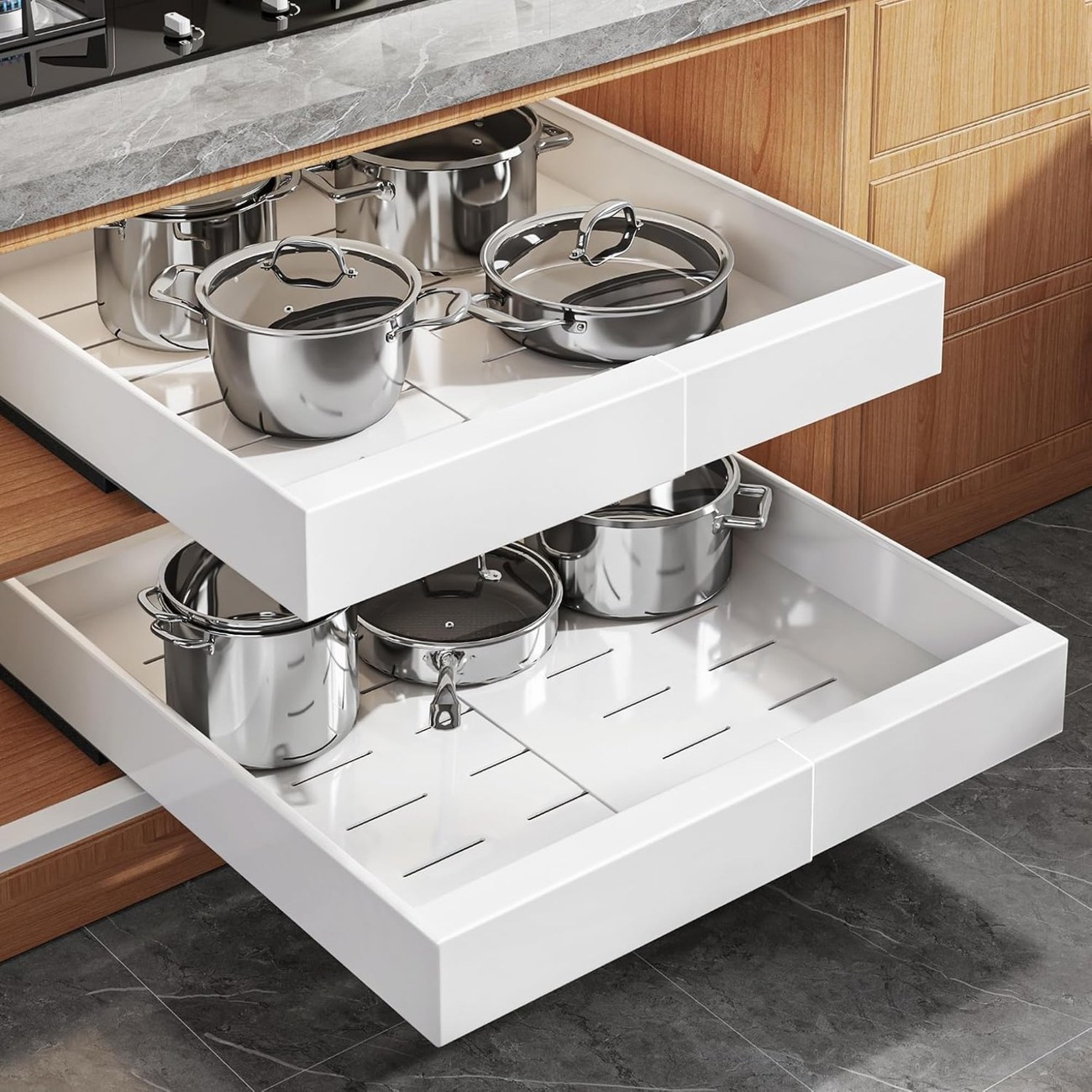 Put deep cabinet space on a pull-out system