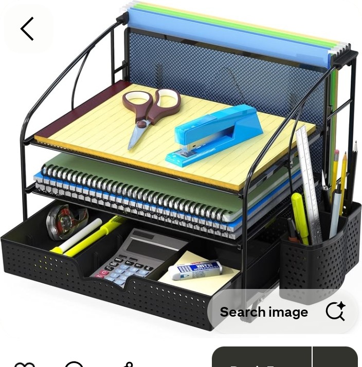 Create a compact desk zone with vertical paper storage